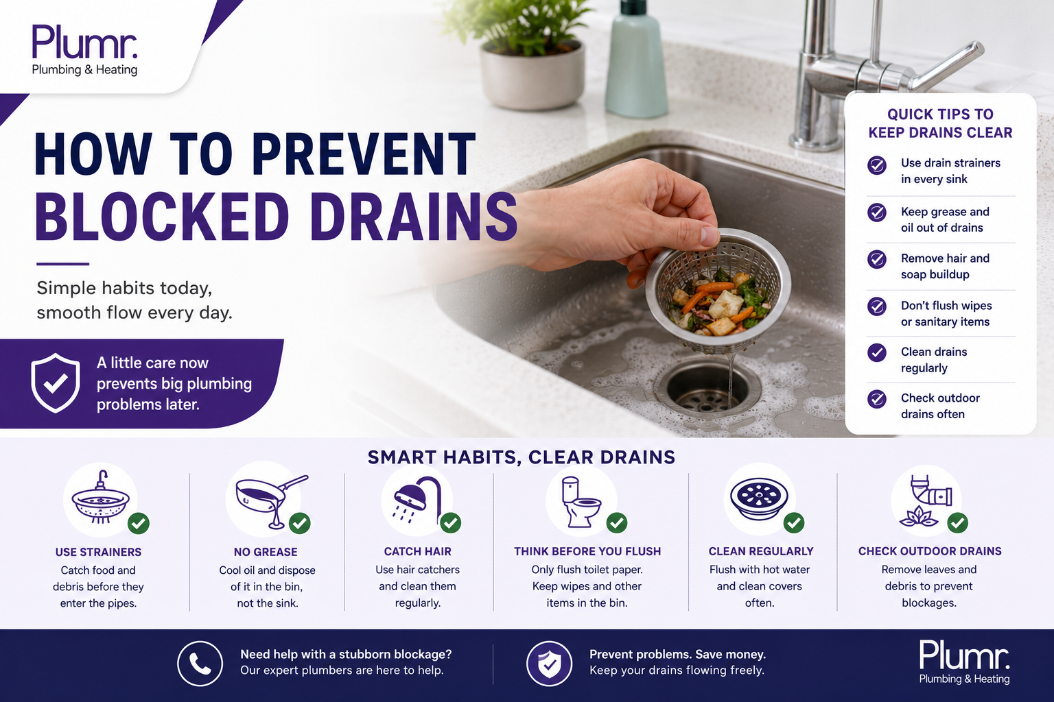Tips to prevent blocked drains at home.